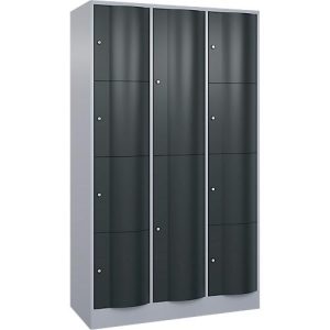 C+P Kombi-Schließfachschrank Resisto, 3 Abteile, 12 Fächer, B 1148 x T 540 x H 1950 mm, Weißalu/Anthrazitgrau C+P Kombi-Schließfachschrank Resisto, 3 Abteile, 12 Fächer, B 1148 x T 540 x H 1950 mm, Weißalu/Anthrazitgrau