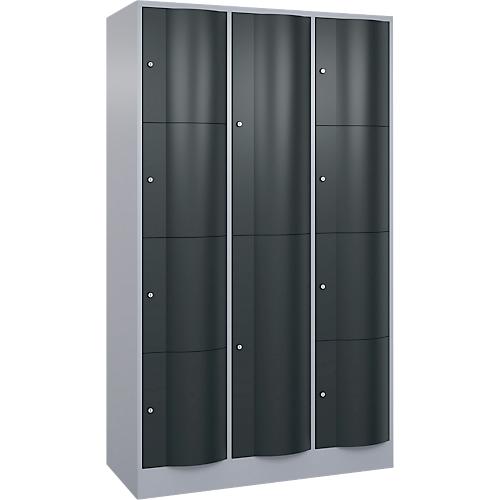 C+P Kombi-Schließfachschrank Resisto, 3 Abteile, 12 Fächer, B 1148 x T 540 x H 1950 mm, Weißalu/Anthrazitgrau