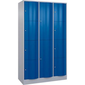 C+P Kombi-Schließfachschrank Resisto, 3 Abteile, 12 Fächer, B 1148 x T 540 x H 1950 mm, Weißalu/Enzianblau C+P Kombi-Schließfachschrank Resisto, 3 Abteile, 12 Fächer, B 1148 x T 540 x H 1950 mm, Weißalu/Enzianblau