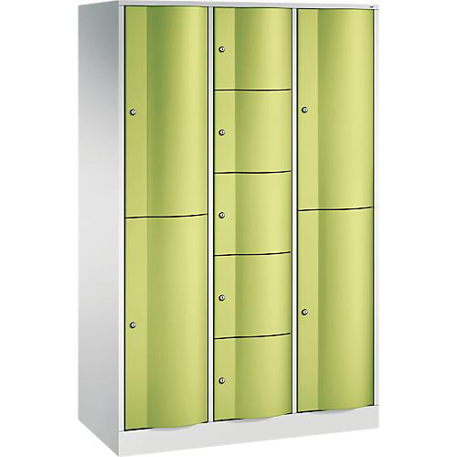 C+P Kombi-Schließfachschrank Resisto, 3 Abteile, 9 Fächer, B 1148 x T 540 x H 1950 mm, Lichtgrau