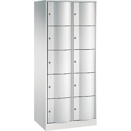 C+P Schließfachschrank Resisto, 2 Abteile, 10 Fächer, B 772 x T 540 x H 1950 mm, Lichtgrau/Clowngrün