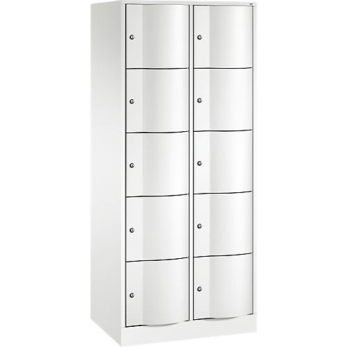C+P Schließfachschrank Resisto, 2 Abteile, 10 Fächer, B 772 x T 540 x H 1950 mm, Verkehrsweiß