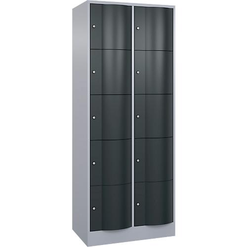 C+P Schließfachschrank Resisto, 2 Abteile, 10 Fächer, B 772 x T 540 x H 1950 mm, Weißalu/Anthrazitgrau