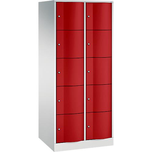C+P Schließfachschrank Resisto, 2 Abteile, 10 Fächer, B 772 x T 640 x H 1950 mm, Lichtgrau/Enzianblau