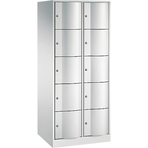 C+P Schließfachschrank Resisto, 2 Abteile, 10 Fächer, B 772 x T 640 x H 1950 mm, Lichtgrau/Rubinrot