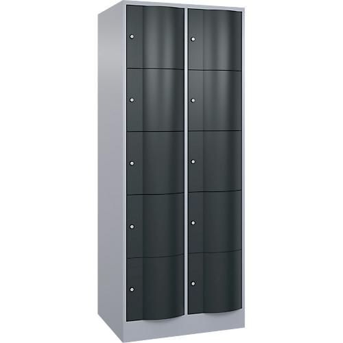 C+P Schließfachschrank Resisto, 2 Abteile, 10 Fächer, B 772 x T 640 x H 1950 mm, Weißalu/Anthrazitgrau