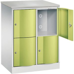 C+P Schließfachschrank Resisto, 2 Abteile, 4 Fächer, B 772 x T 540 x H 1077 mm, Lichtgrau/Clowngrün C+P Schließfachschrank Resisto, 2 Abteile, 4 Fächer, B 772 x T 540 x H 1077 mm, Lichtgrau/Clowngrün