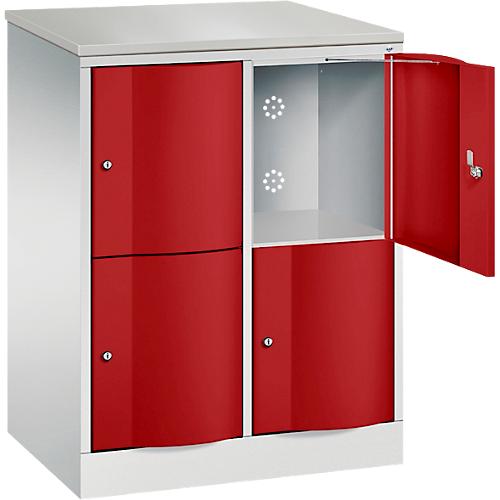C+P Schließfachschrank Resisto, 2 Abteile, 4 Fächer, B 772 x T 540 x H 1077 mm, Lichtgrau/Rubinrot