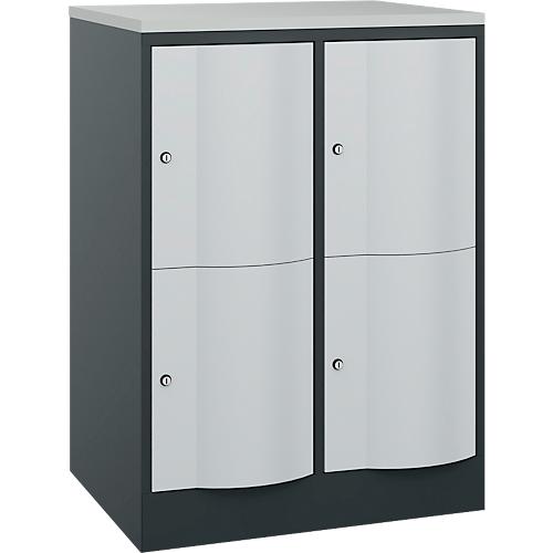 C+P Schließfachschrank Resisto, 2 Abteile, 4 Fächer, B 772 x T 640 x H 1077 mm, Anthrazitgrau/Lichtgrau