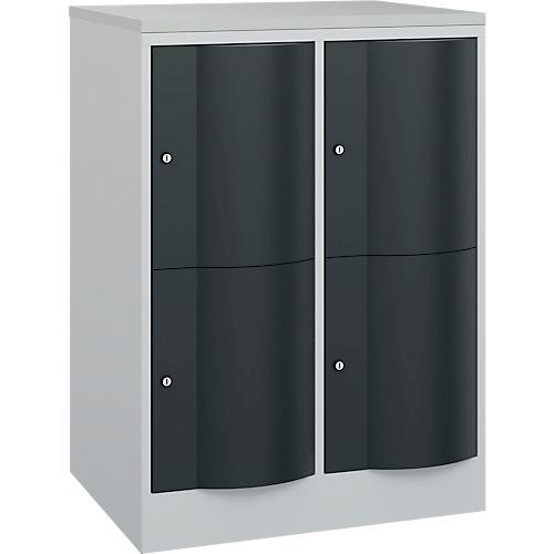 C+P Schließfachschrank Resisto, 2 Abteile, 4 Fächer, B 772 x T 640 x H 1077 mm, Lichtgrau/Anthrazitgrau