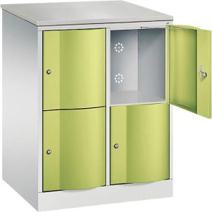 C+P Schließfachschrank Resisto, 2 Abteile, 4 Fächer, B 772 x T 640 x H 1077 mm, Lichtgrau/Clowngrün C+P Schließfachschrank Resisto, 2 Abteile, 4 Fächer, B 772 x T 640 x H 1077 mm, Lichtgrau/Clowngrün