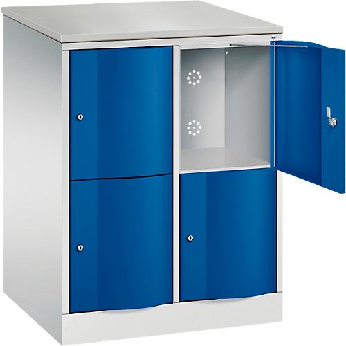 C+P Schließfachschrank Resisto, 2 Abteile, 4 Fächer, B 772 x T 640 x H 1077 mm, Lichtgrau/Enzianblau