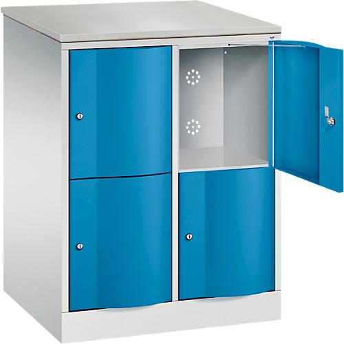 C+P Schließfachschrank Resisto, 2 Abteile, 4 Fächer, B 772 x T 640 x H 1077 mm, Lichtgrau/Lichtblau