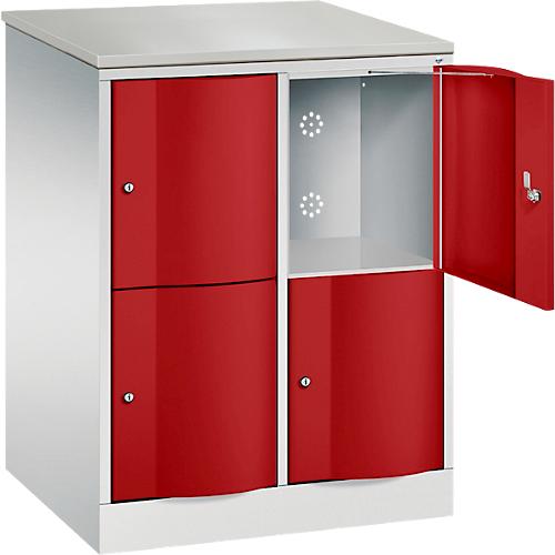 C+P Schließfachschrank Resisto, 2 Abteile, 4 Fächer, B 772 x T 640 x H 1077 mm, Lichtgrau/Rubinrot