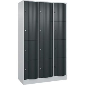 C+P Schließfachschrank Resisto, 3 Abteile, 12 Fächer, B 1148 x T 540 x H 1950 mm, Lichtgrau/Anthrazitgrau