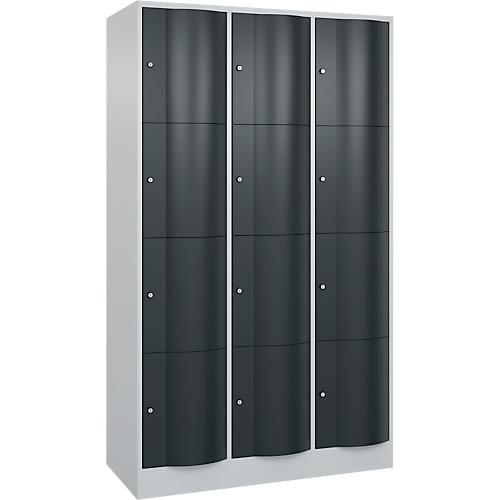 C+P Schließfachschrank Resisto, 3 Abteile, 12 Fächer, B 1148 x T 540 x H 1950 mm, Lichtgrau/Anthrazitgrau