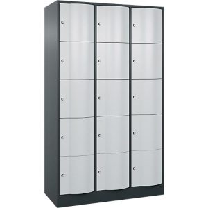 C+P Schließfachschrank Resisto, 3 Abteile, 15 Fächer, B 1148 x T 540 x H 1950 mm, Anthrazitgrau/Lichtgrau