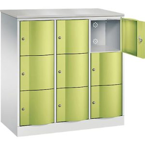 C+P Schließfachschrank Resisto, 3 Abteile, 9 Fächer, B 1148 x T 540 x H 1255 mm, Lichtgrau/Anthrazitgrau