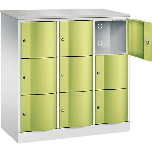 C+P Schließfachschrank Resisto, 3 Abteile, 9 Fächer, B 1148 x T 540 x H 1255 mm, Lichtgrau/Anthrazitgrau