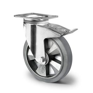 CASCOO Lenkrolle BAF2, mit Totalfeststeller, Rad-ø 125 mm x B 50 mm, Aluminium-Felge, Elastik-Lauffläche, grau, Doppelkugellager, bis 300 kg CASCOO Lenkrolle BAF2, mit Totalfeststeller, Rad-ø 125 mm x B 50 mm, Aluminium-Felge, Elastik-Lauffläche, grau, Doppelkugellager, bis 300 kg