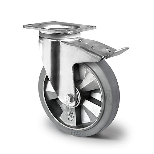 CASCOO Lenkrolle BAF2, mit Totalfeststeller, Rad-ø 125 mm x B 50 mm, Aluminium-Felge, Elastik-Lauffläche, grau, Doppelkugellager, bis 300 kg