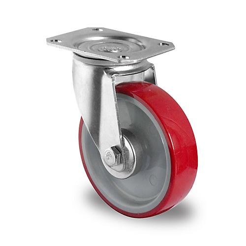 CASCOO Lenkrolle N2U6, mit Rad-ø 200 mm x B 48 mm, Polyamid-Felge, Polyurethan-Lauffläche, rot, Rollenlager, bis 350 kg