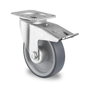 CASCOO Lenkrolle P2V2, mit Totalfeststeller, Rad-ø 80 mm x B 32 mm, Polypropylen-Felge, Elastomer-Lauffläche, grau, Rollenlager, bis 80 kg CASCOO Lenkrolle P2V2, mit Totalfeststeller, Rad-ø 80 mm x B 32 mm, Polypropylen-Felge, Elastomer-Lauffläche, grau, Rollenlager, bis 80 kg