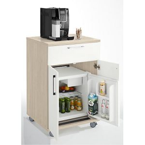 Catering-Caddy, mit Kühlschrankfach und Klappfach, B 650 x T 600 x H 1000 mm, mit Kühlbox, Eiche/weiß Catering-Caddy, mit Kühlschrankfach und Klappfach, B 650 x T 600 x H 1000 mm, mit Kühlbox, Eiche/weiß