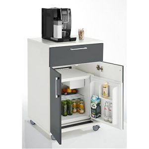 Catering-Caddy, mit Kühlschrankfach und Klappfach, B 650 x T 600 x H 1000 mm, mit Kühlbox, weiß/grau Catering-Caddy, mit Kühlschrankfach und Klappfach, B 650 x T 600 x H 1000 mm, mit Kühlbox, weiß/grau