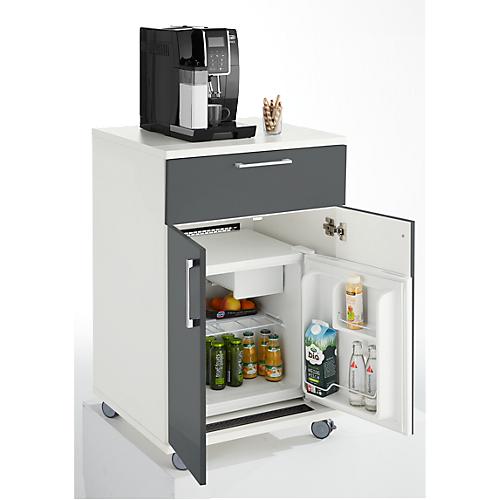 Catering-Caddy, mit Kühlschrankfach und Klappfach, B 650 x T 600 x H 1000 mm, mit Kühlbox, weiß/grau