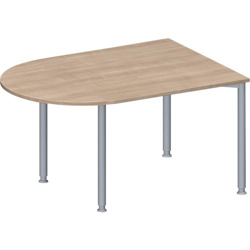 chäfer Shop Genius Konferenztisch MODENA FLEX, Halbkreis, 4-Fuß Quadratrohr, B 1400 x T 1000 x H 720-840 mm, Eiche Dekor/weißaluminium RAL 9006