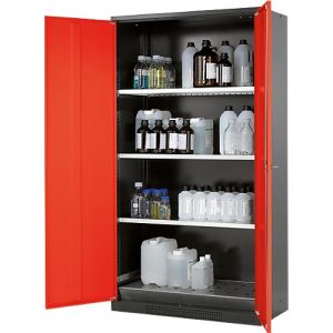 Chemikalienschrank Asecos CS-CLASSIC asecos, Flügeltür, 3 Böden, 1055x520x1950 mm, verkehrsrot Chemikalienschrank Asecos CS-CLASSIC asecos, Flügeltür, 3 Böden, 1055x520x1950 mm, verkehrsrot