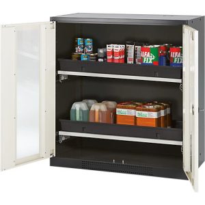 Chemikalienschrank Asecos CS-CLASSIC-G, Flügeltür m. Glasauschnitt, 2 Auszugswannen, 1055x520x1105 mm, reinweiß Chemikalienschrank Asecos CS-CLASSIC-G, Flügeltür m. Glasauschnitt, 2 Auszugswannen, 1055x520x1105 mm, reinweiß