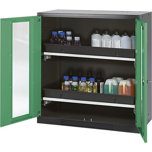 Chemikalienschrank Asecos CS-CLASSIC-G, Flügeltür m. Glasauschnitt, 2 Auszugswannen, 1055x520x1105 mm, resedagrün