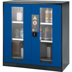 Chemikalienschrank Asecos CS-CLASSIC-G, Flügeltür m. Glasauschnitt, 2 Böden, 1055x520x1105 mm, enzianblau Chemikalienschrank Asecos CS-CLASSIC-G, Flügeltür m. Glasauschnitt, 2 Böden, 1055x520x1105 mm, enzianblau