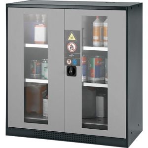 Chemikalienschrank Asecos CS-CLASSIC-G, Flügeltür m. Glasauschnitt, 2 Böden, 1055x520x1105 mm, silber Chemikalienschrank Asecos CS-CLASSIC-G, Flügeltür m. Glasauschnitt, 2 Böden, 1055x520x1105 mm, silber