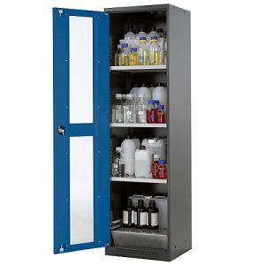 Chemikalienschrank Asecos CS-CLASSIC-G, Flügeltür und Glasausschnitt, 3 Böden, H 1950 mm, enzianblau Chemikalienschrank Asecos CS-CLASSIC-G, Flügeltür und Glasausschnitt, 3 Böden, H 1950 mm, enzianblau