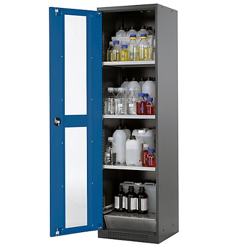 Chemikalienschrank Asecos CS-CLASSIC-G, Flügeltür und Glasausschnitt, 3 Böden, H 1950 mm, enzianblau