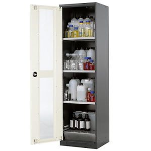 Chemikalienschrank Asecos CS-CLASSIC-G, Flügeltür und Glasausschnitt, 3 Böden, H 1950 mm, reinweiß Chemikalienschrank Asecos CS-CLASSIC-G, Flügeltür und Glasausschnitt, 3 Böden, H 1950 mm, reinweiß