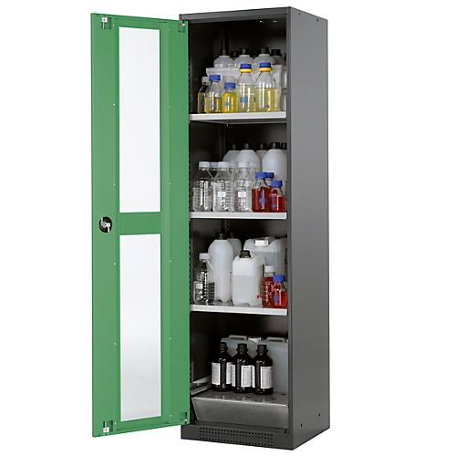 Chemikalienschrank Asecos CS-CLASSIC-G, Flügeltür und Glasausschnitt, 3 Böden, H 1950 mm, resedagrün