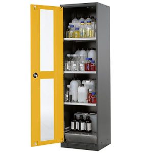 Chemikalienschrank Asecos CS-CLASSIC-G, Flügeltür und Glasausschnitt, 3 Böden, H 1950 mm, sicherheitsgelb Chemikalienschrank Asecos CS-CLASSIC-G, Flügeltür und Glasausschnitt, 3 Böden, H 1950 mm, sicherheitsgelb