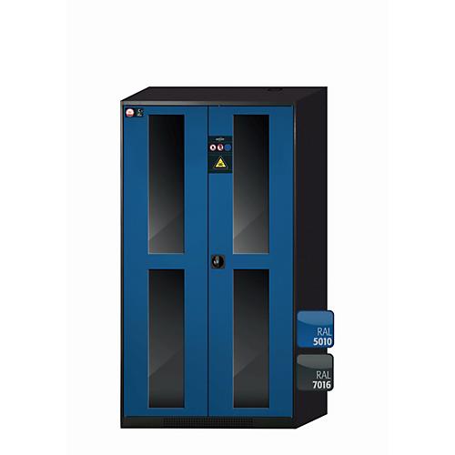Chemikalienschrank asecos CS-CLASSIC-G, Flügeltüren mit Glasausschnitt, Front Enzianblau, B 1055 x T 520 x H 1950 mm