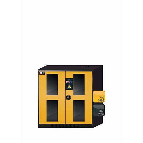 Chemikalienschrank asecos CS-CLASSIC-G, Flügeltüren mit Glasausschnitt, Front Sicherheitsgelb, B 1055 x T 520 x H 1105 mm