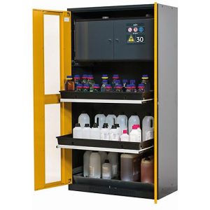 Chemikalienschrank asecos CS-CLASSIC-GF, Flügeltüren mit Glasausschnitt, Front Sicherheitsgelb, B 1055 x T 520 x H 1950 mm Chemikalienschrank asecos CS-CLASSIC-GF, Flügeltüren mit Glasausschnitt, Front Sicherheitsgelb, B 1055 x T 520 x H 1950 mm