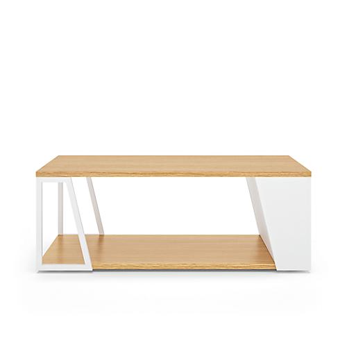 Couchtisch Albi, B 1000 x T 550 x H 360 mm, Metallgestell/Spannplatte mit Echtholzfurnier, Eiche hell/weiß lackiert