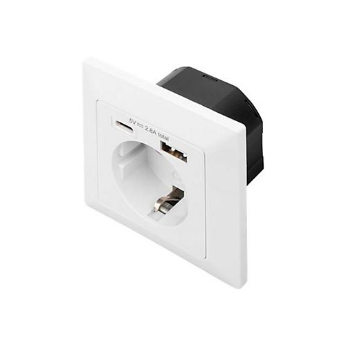 DIGITUS DA-70615 - Steckdosenauslass - 2P+E - Typ F, USB, USB Typ-C - mit Verschluss - 1 Steckdose, 2 USB-Anschlüsse
