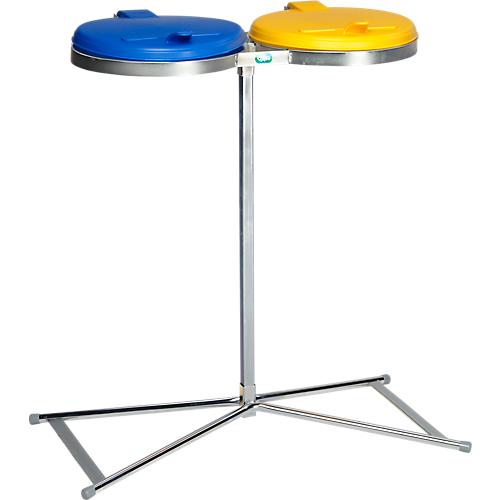 Doppel-Abfallsammler VAR INDUSTRY Standard, je 120 l, Stahl, KS-Deckel, blau/gelb