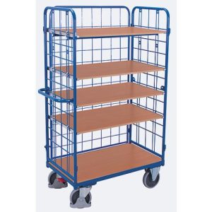 Drahtgitter-Etagenwagen, Stahl/MDF-Platte, Enzianblau/Buche-Dekor, 1 Etage, 850 x 500 mm, einhängbare Längswand, EasySTOP, bis 400 kg Drahtgitter-Etagenwagen, Stahl/MDF-Platte, Enzianblau/Buche-Dekor, 1 Etage, 850 x 500 mm, einhängbare Längswand, EasySTOP, bis 400 kg