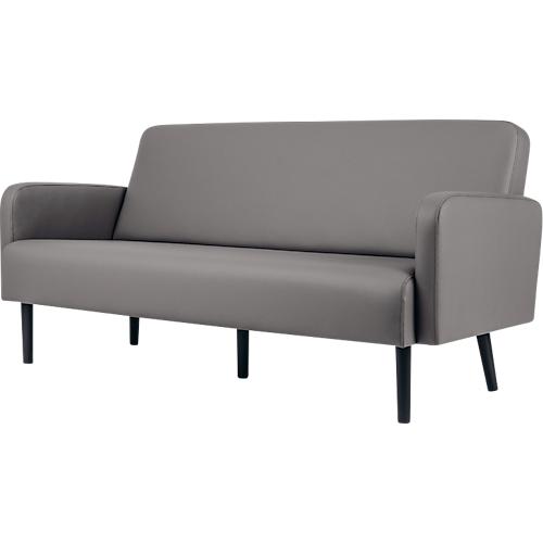 Dreisitzer Sofa easyChair® by Paperflow LISBOA, desinfektionsmittelbeständiger Kunstlederbezug grau, Fußgestell schwarz, B 1760 x T 815 x H 830 mm