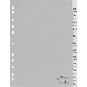 Durable PP-Register mit Wechseltaben, Kalender/Zahlen Jan.-Dez./1-12, grau Durable PP-Register mit Wechseltaben, Kalender/Zahlen Jan.-Dez./1-12, grau
